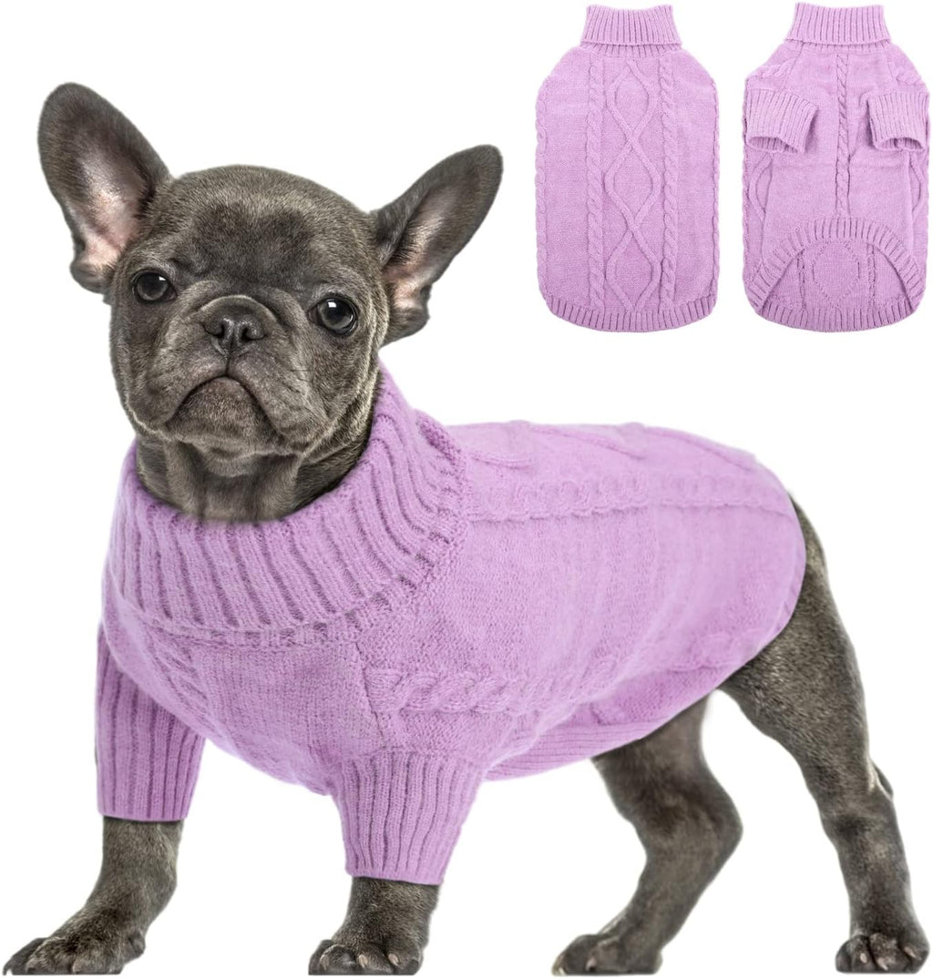Queenmore Small Dog Pullover Sweater, Cold Weather Cable Knitwear, Classic Turtleneck Thick Warm Clothes for Chihuahua, Bulldog, Dachshund, Pug, Yorkie (Pink, Small) - Image 13