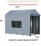 Weatherproof pet cage enclosure shield showing zippered side panels rolled up for ventilation