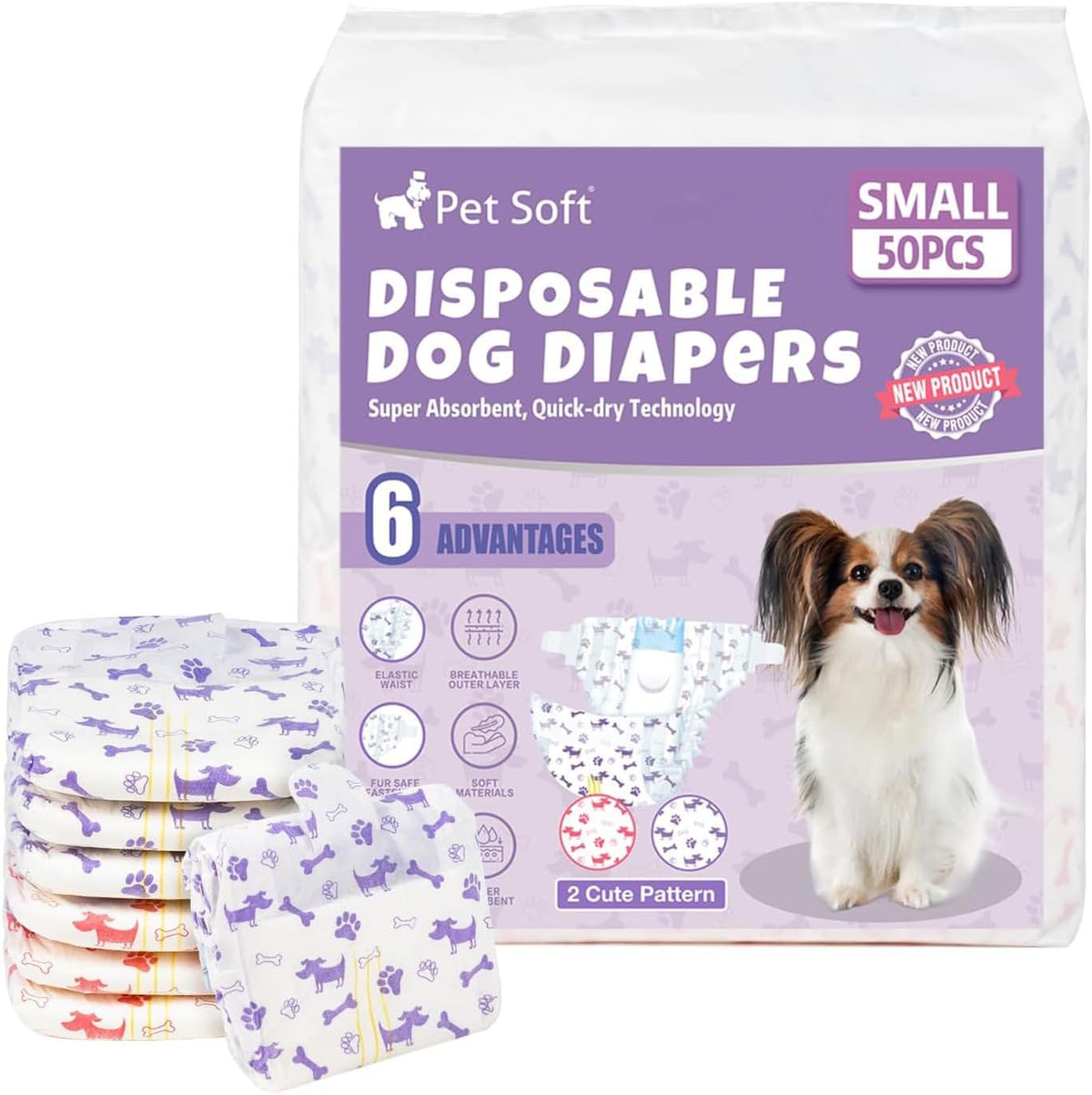 Pet Soft Female Dog Diapers - Disposable Doggie Diapers with Wetness Indicator, Puppy & Cat Diaper Super Absorbent, Fit for Female Dog in Heat or Incontinence, 40pcs (XXS, Mixed) - Image 12