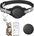Vebiso GPS Tracker for Cats M4 front view in black showing the smart tracking tag attached to the reflective nylon collar.