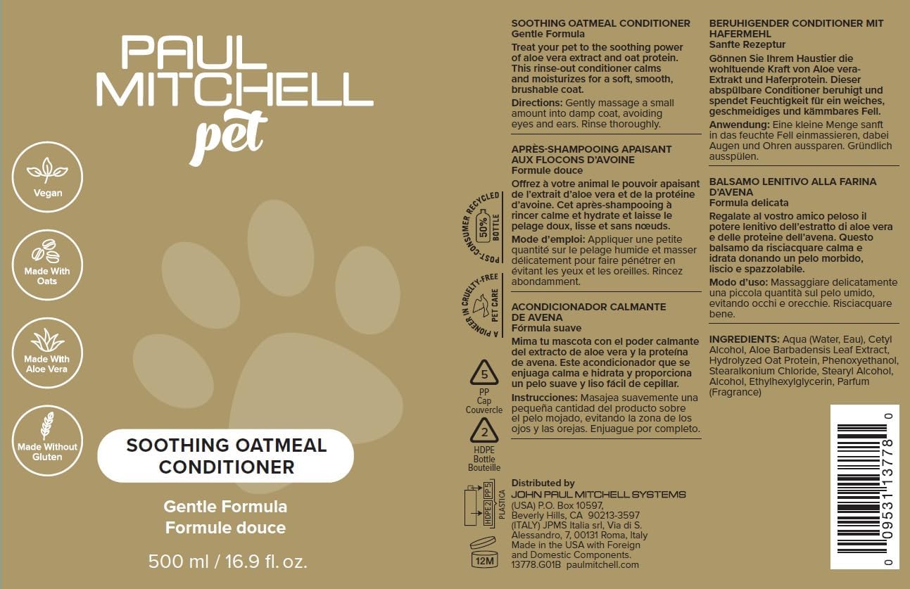 Cruelty free oatmeal pet rinse for itchy skin relief front side