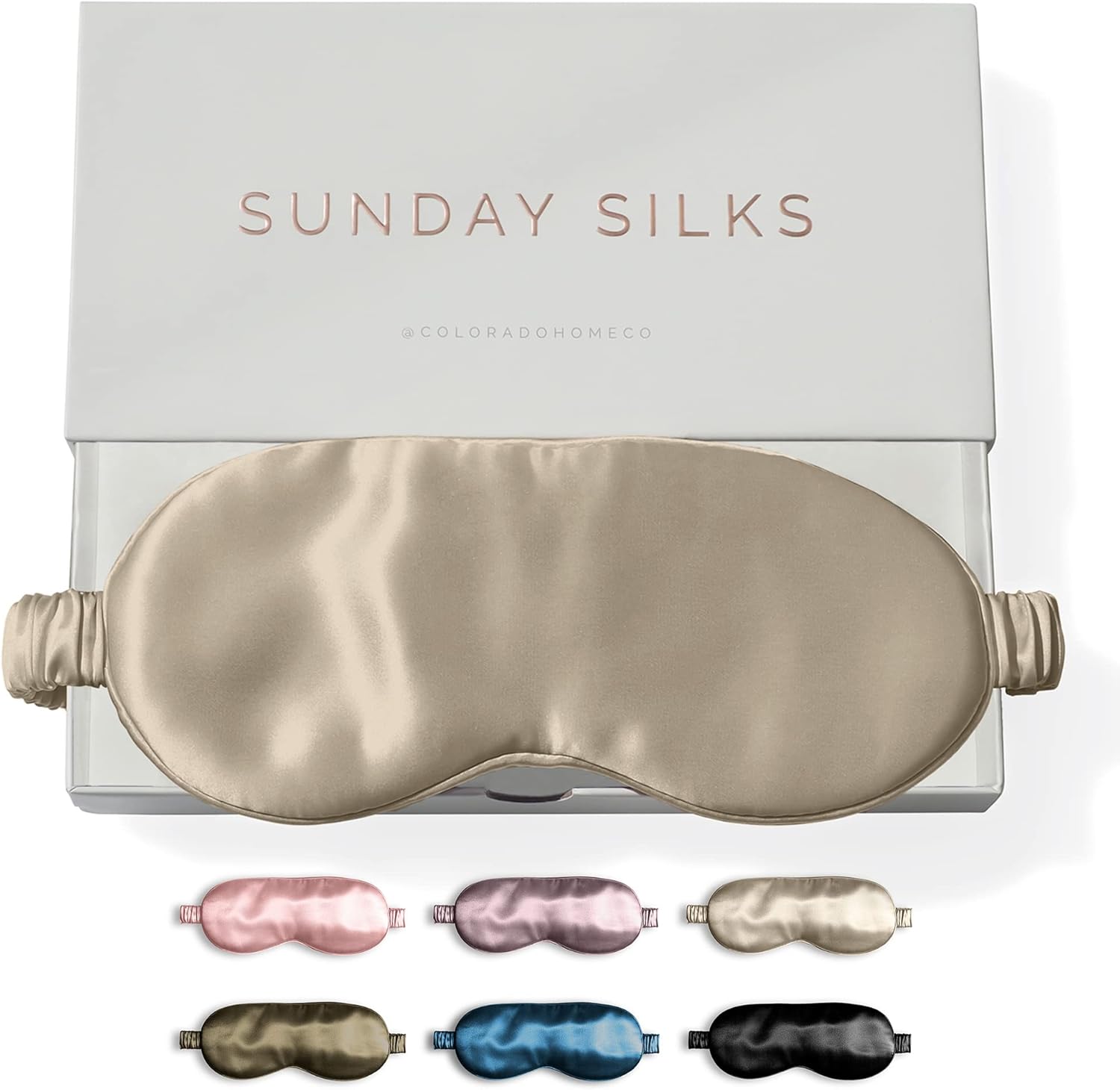 Colorado Home Co SUNDAYSILKS Mulberry Silk Sleep Mask in Nude Champagne front view