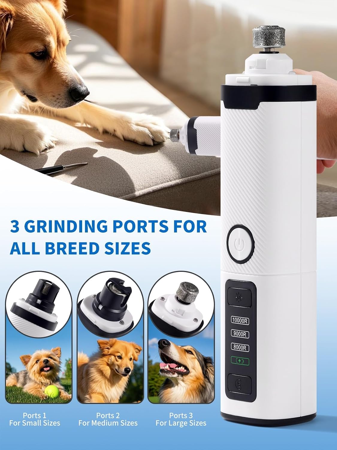 Dukuueie 3-speed electric pet nail file ports