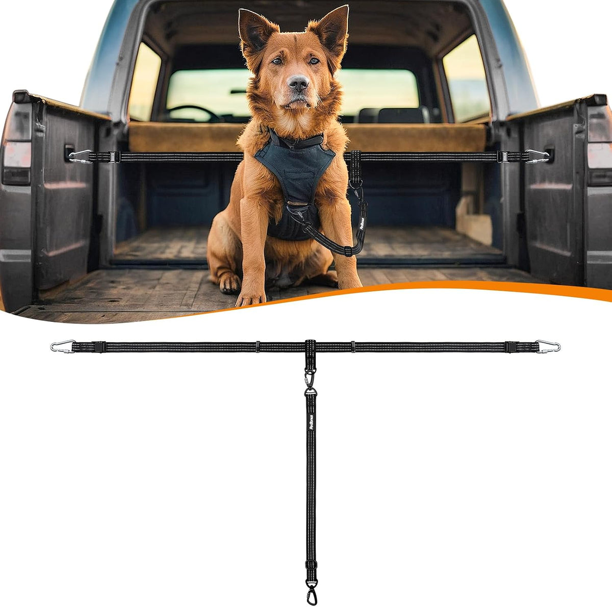 PetBonus truck bed dog leash front view showing carabiner