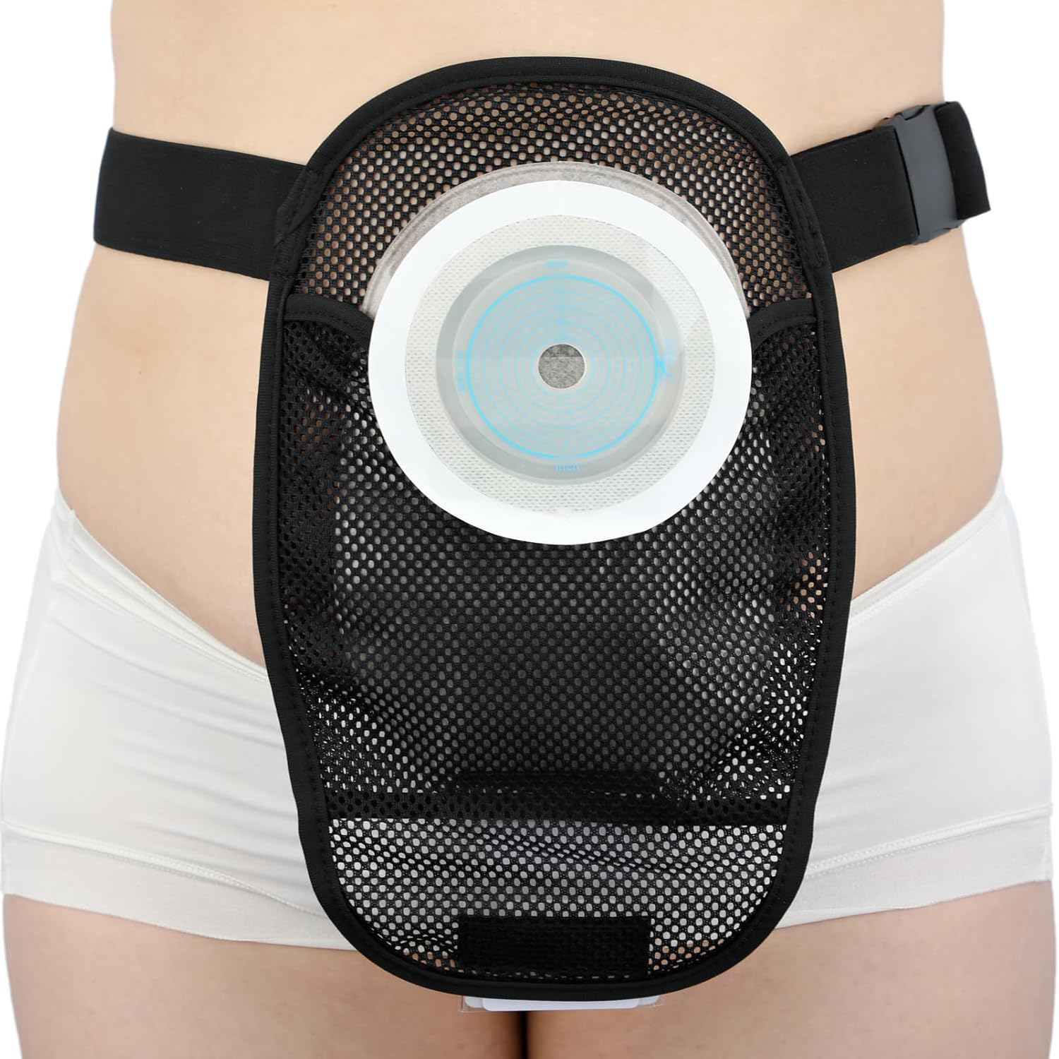 GoToHere Stretchy Ostomy Bag Cover front view black mesh fabric
