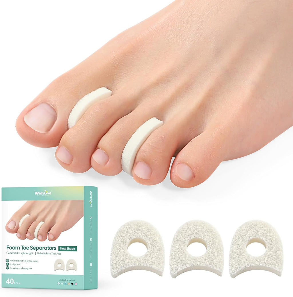 Welnove Foam Toe Separators 40 Pack front view showing 3-layer foam construction.