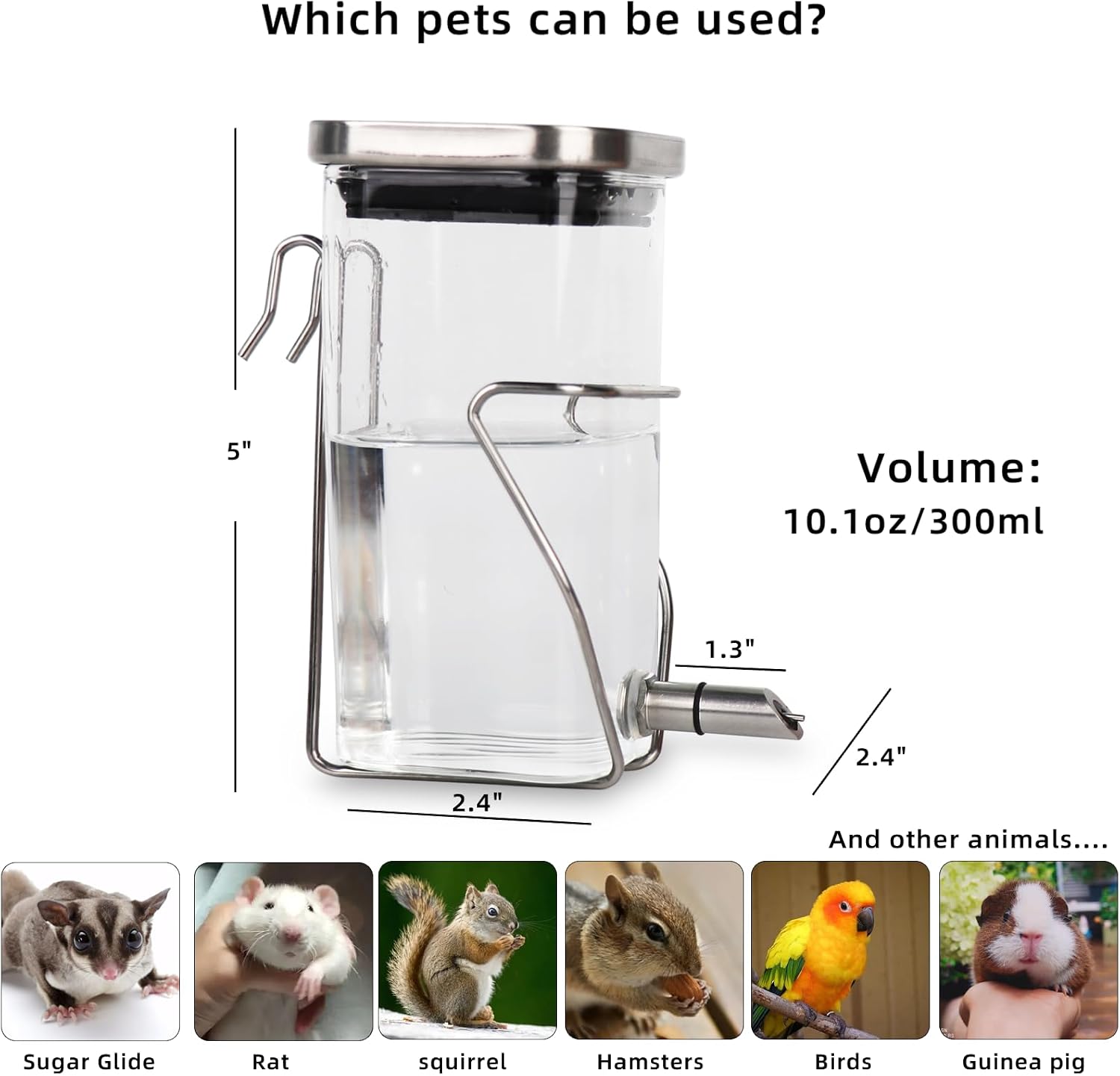 Guinea Pig Water Bottle No Drip, Rabbit Glass Waterer, Chinchilla Stainless Steel Nozzle Anti-Bite Water Dispenser for Small Animal, Bunny, Hamster, Sugar Glider and Rat(20.2oz) - Image 6