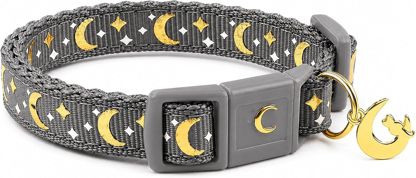 waaag Gold Moons and Stars Safety Breakaway Cat Collar, Glow in The Dark (Kitten 6.5"-10" Neck, Emerald) - Image 12