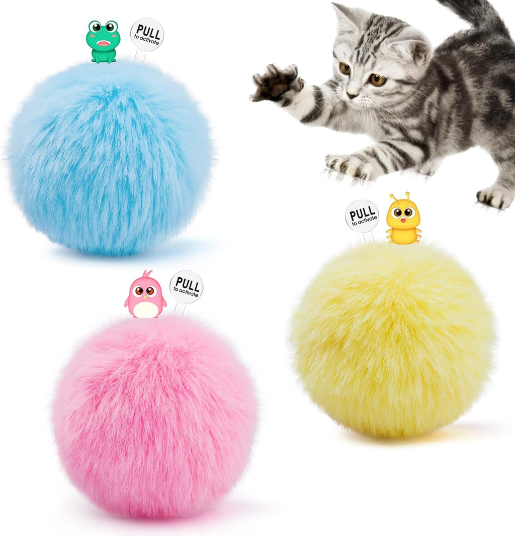 Potaroma chirping cat toys balls front view with vibrant plush textures