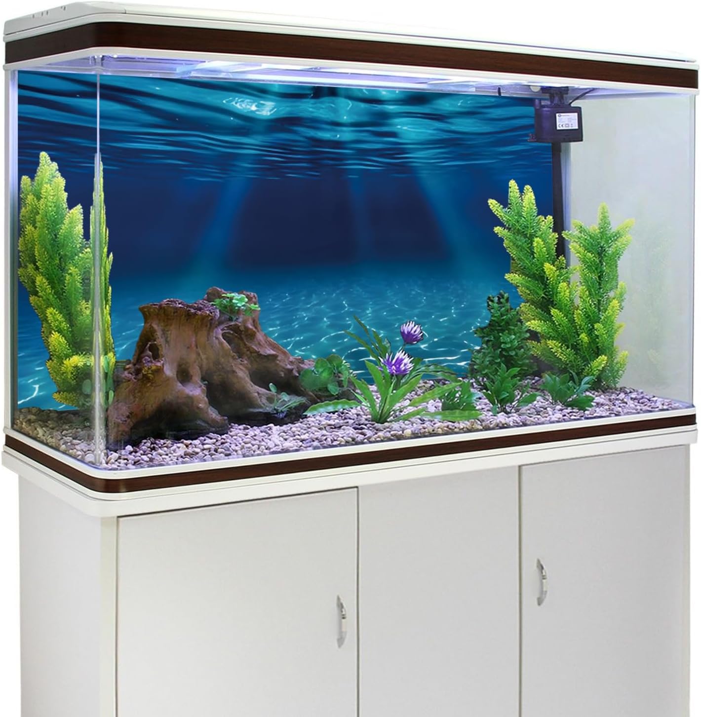AWERT aquarium backdrop installation setup showing outside back application step.