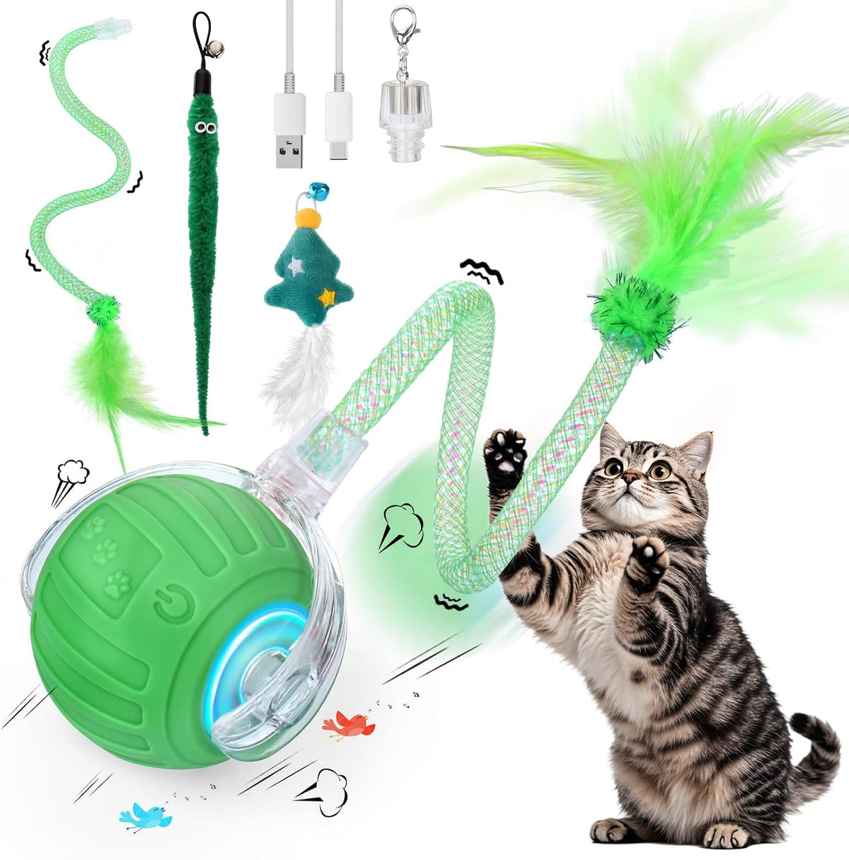 Interactive Cat Toy Ball - Speedy Cat Toys for Indoor Cats with Feather Tails for Chasing, Moving Stimulation Smart Cat Toy for Enrichment, Motion Activated Automatic Rolling Toys to Keep Them Busy - Image 14