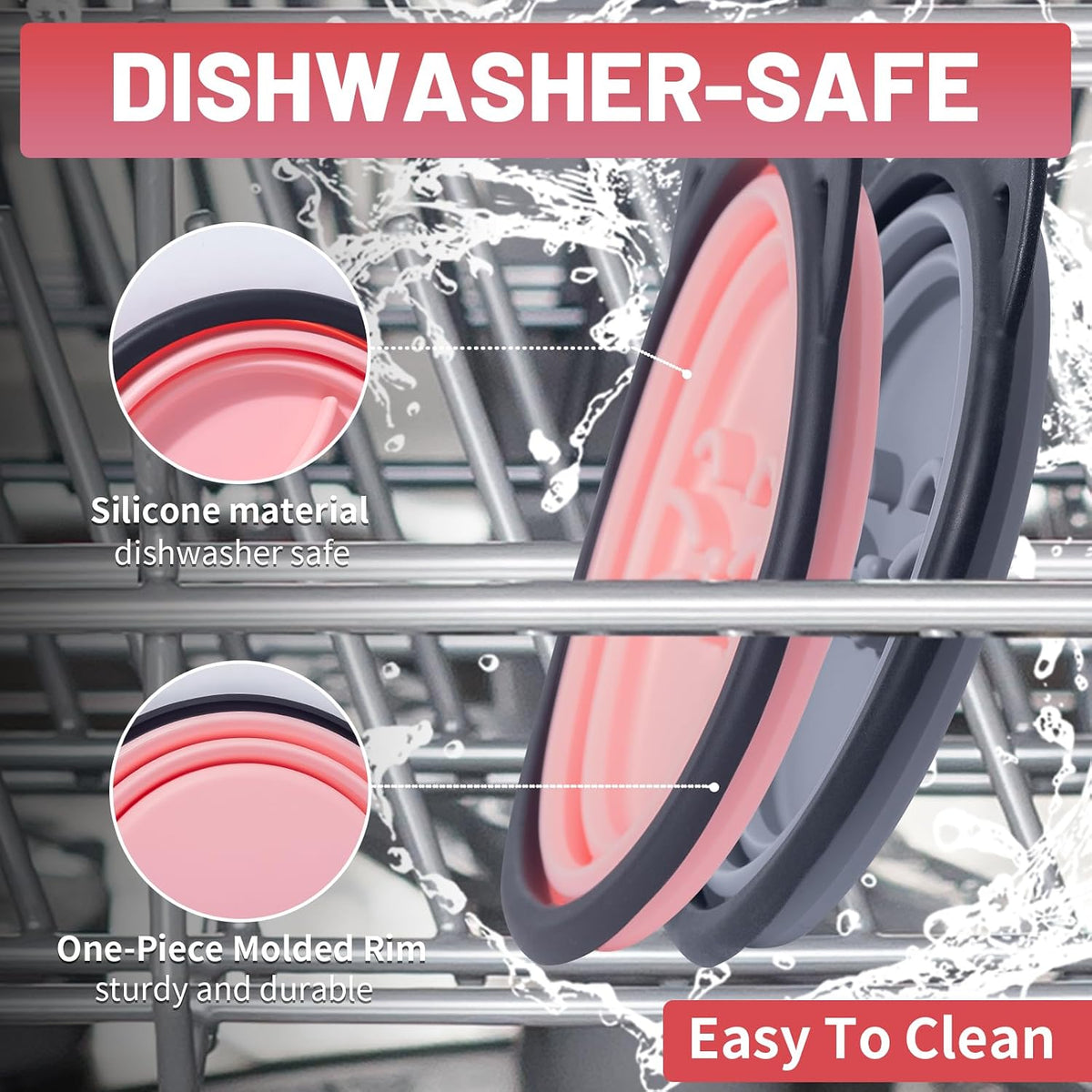SLSON pink collapsible pet bowl close up highlighting the flexible durable material