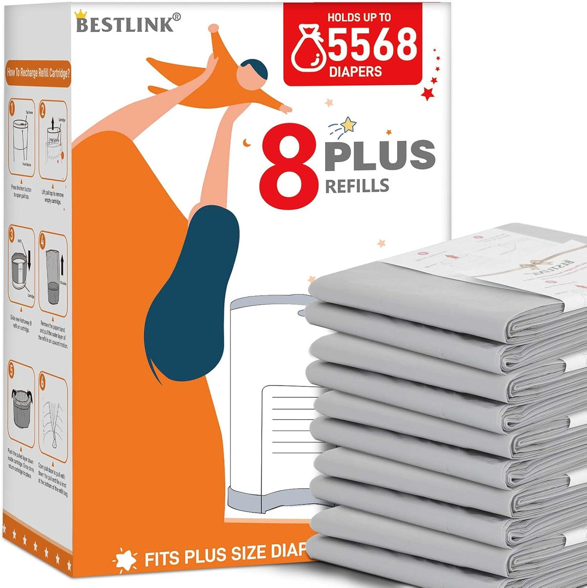 BestLink diaper pail refills front view packaging and commercial store display