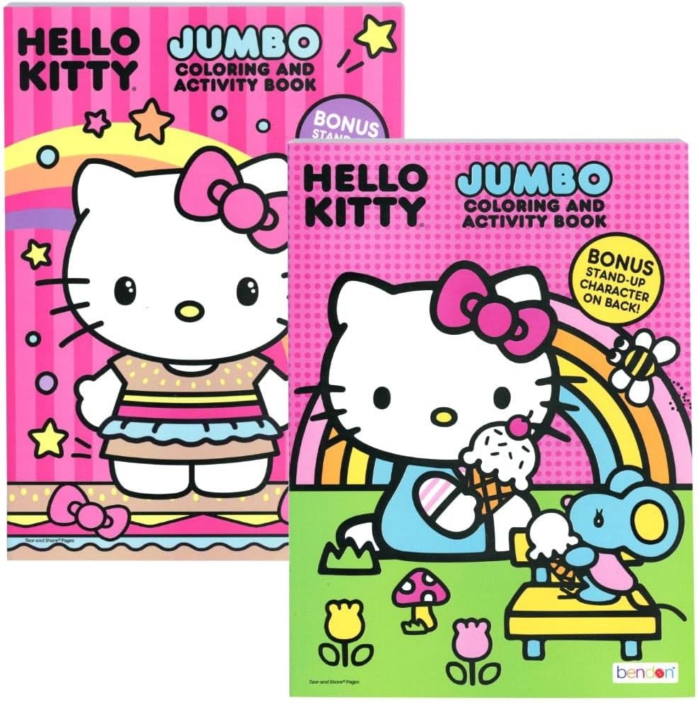 Bendon Hello Kitty Jumbo Coloring and Activity Book Pack front view showing cute character illustrations.