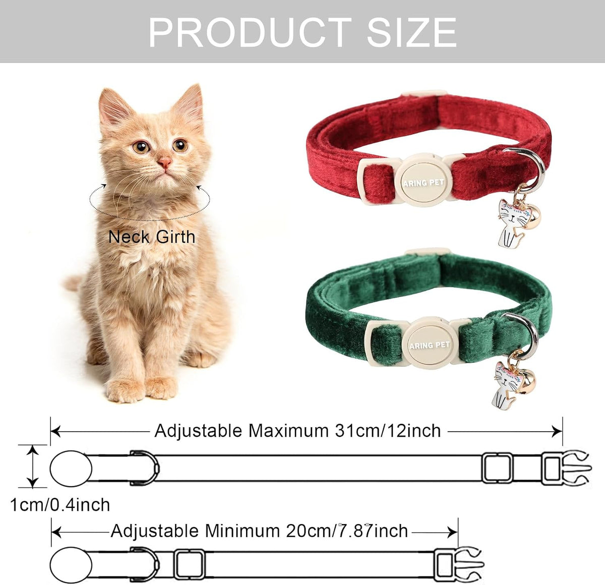 Detailed view of the Christmas theme decorative pendants attached to the adjustable cat collars.