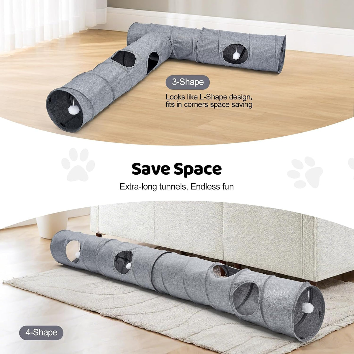 Collapsible scratch resistant linen kitten tube showing built-in metal support springs