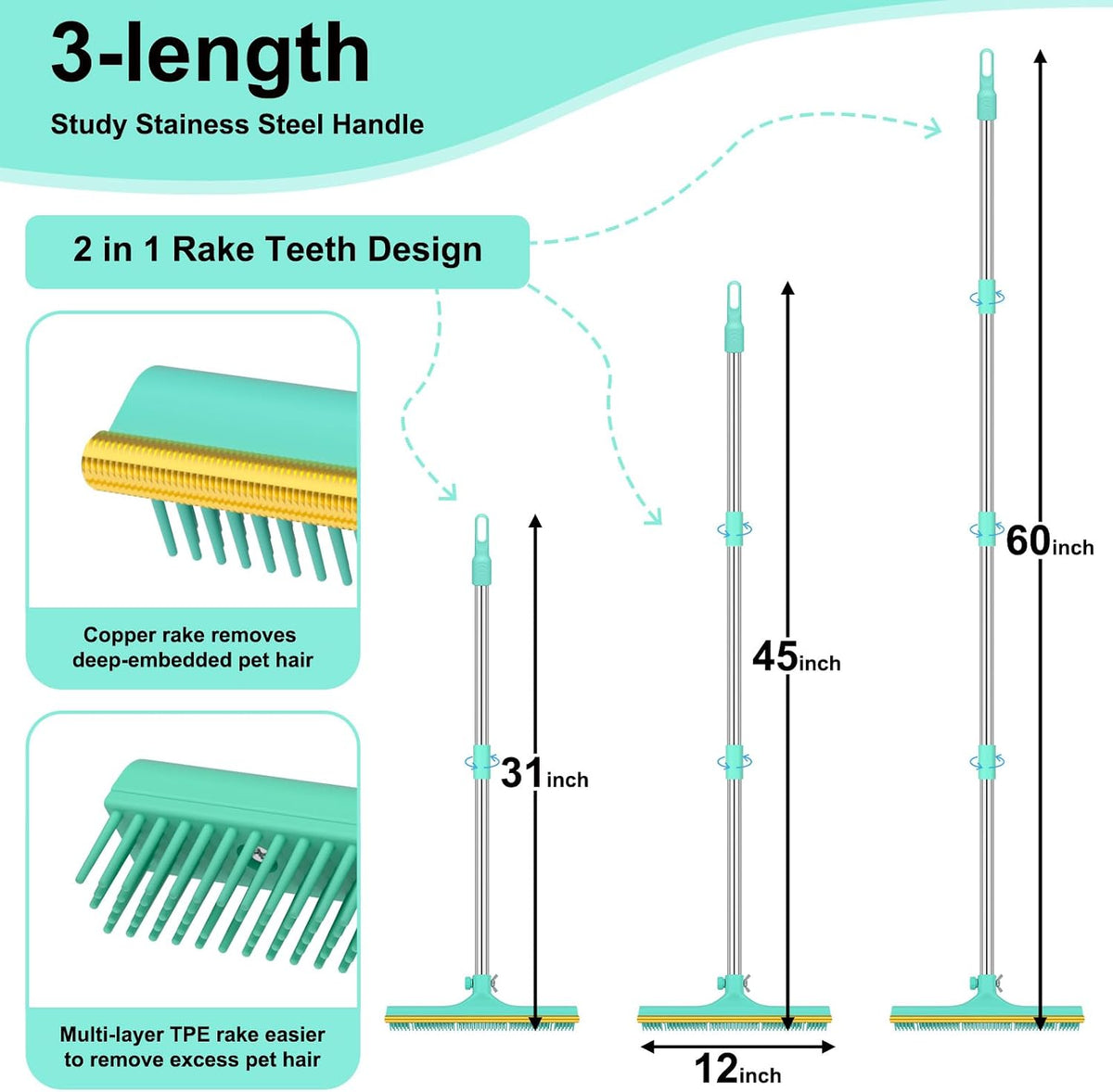 Person using Nrefpun long handle rake on living room carpet