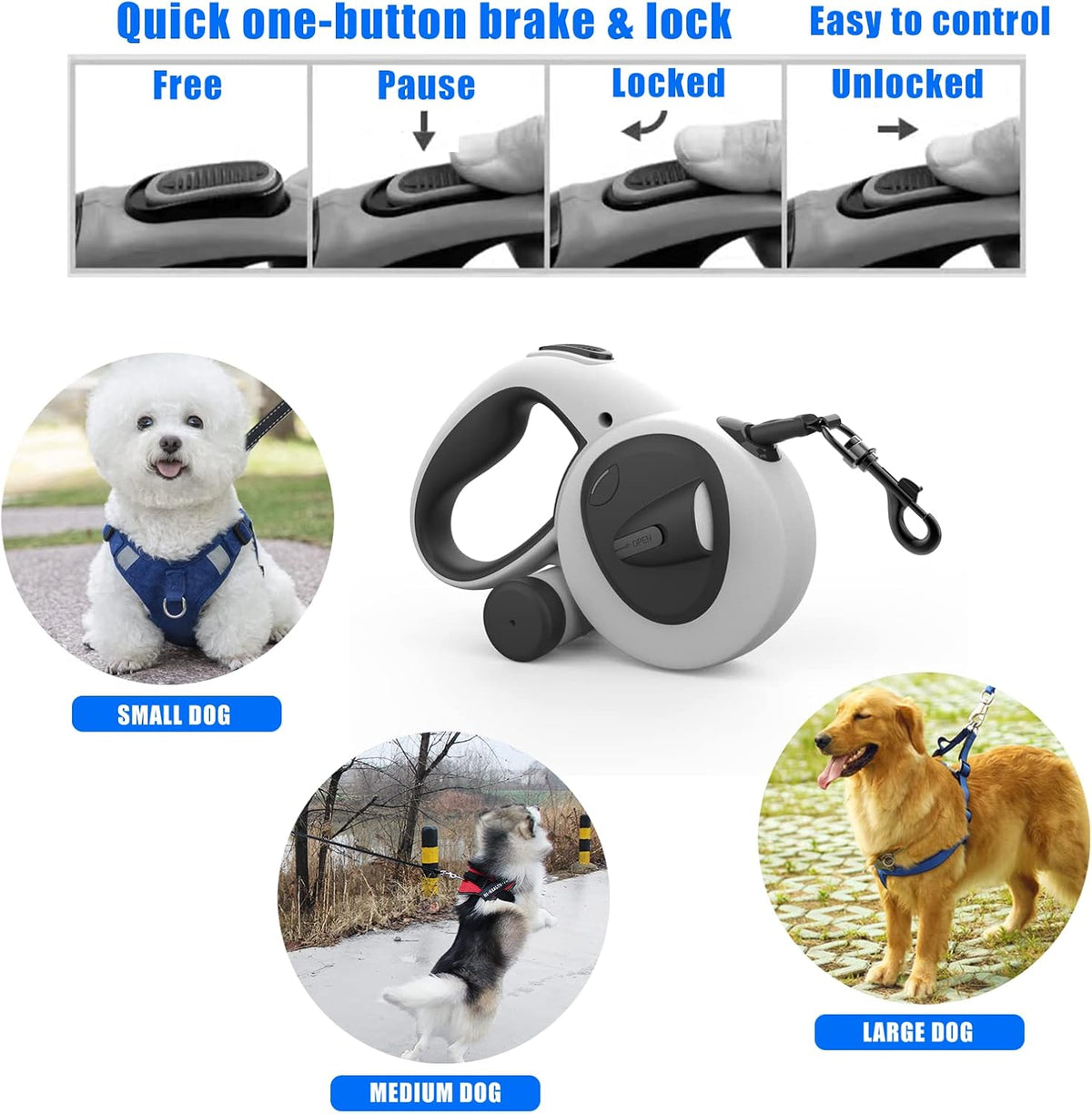 HCY&WLD retractable leash package contents including chew proof cable