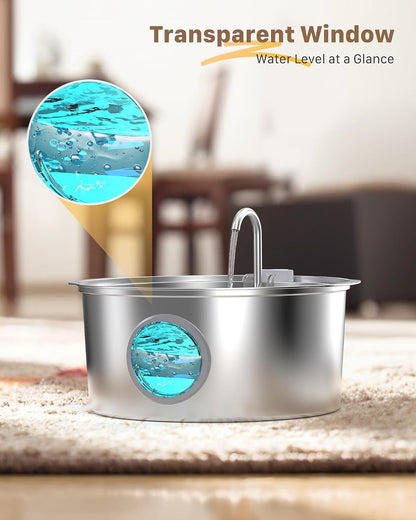 Large dog drinking from Grookpet stainless steel fountain