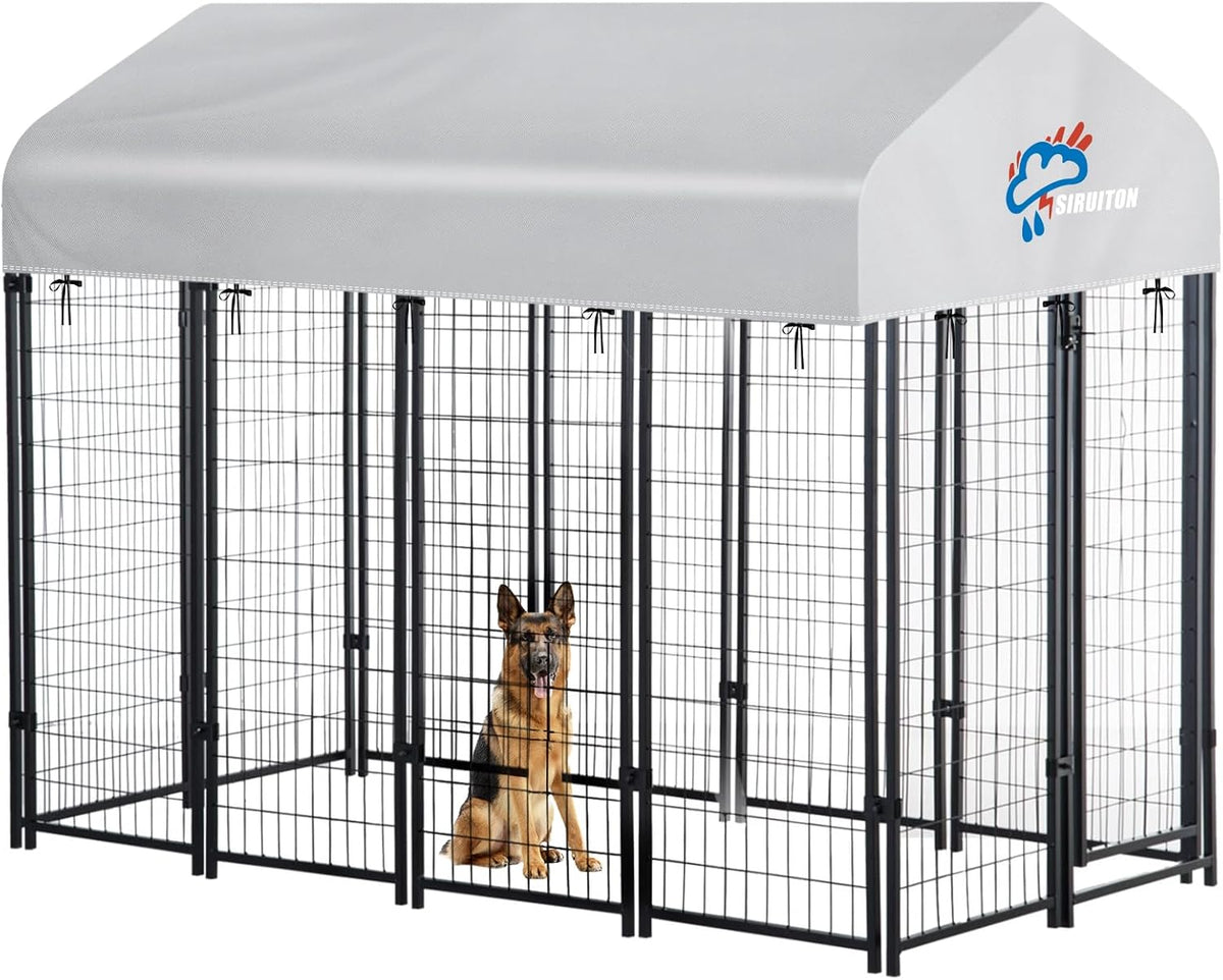 SIRUITON outdoor dog kennel replacement cover front view on metal frame