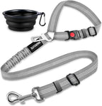 Close up of 360 degree rotating metal clasp on dog seatbelt