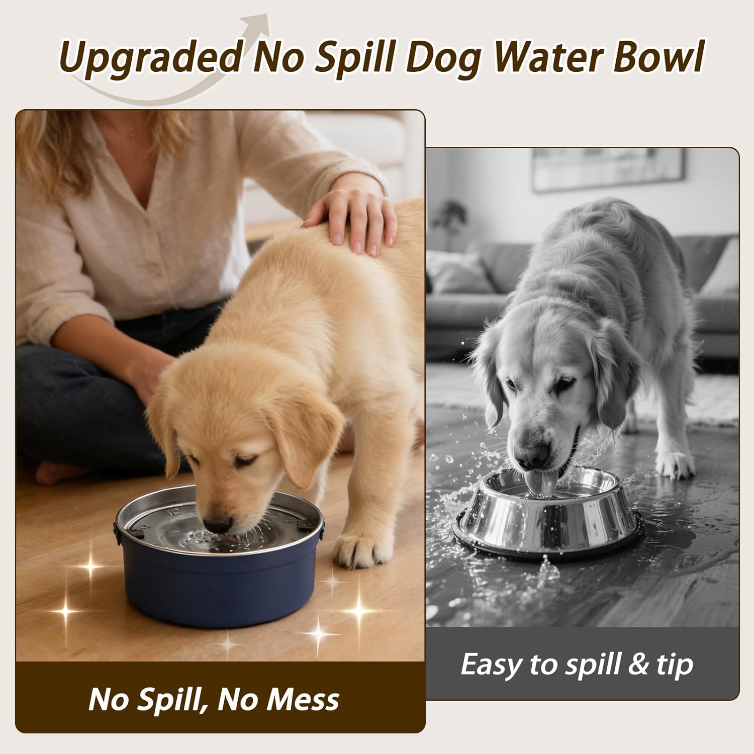 PurazQyn stainless steel pet dispenser illustrating the anti-splash floating plate action.