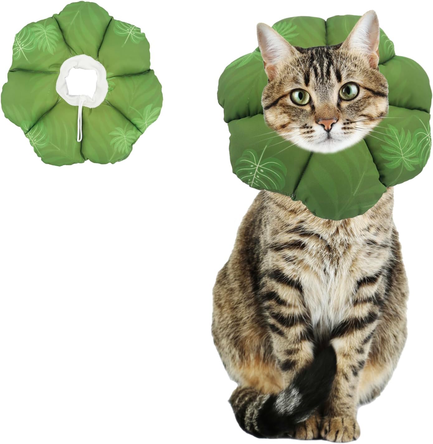 Cat Soft Cone Collar, Adjustable Cat Recovery Cones to Stop Licking Wounds, Waterproof Pet Elizabethan Recovery Collar for Cats After Surgery (Green Leaf, M) - Image 13