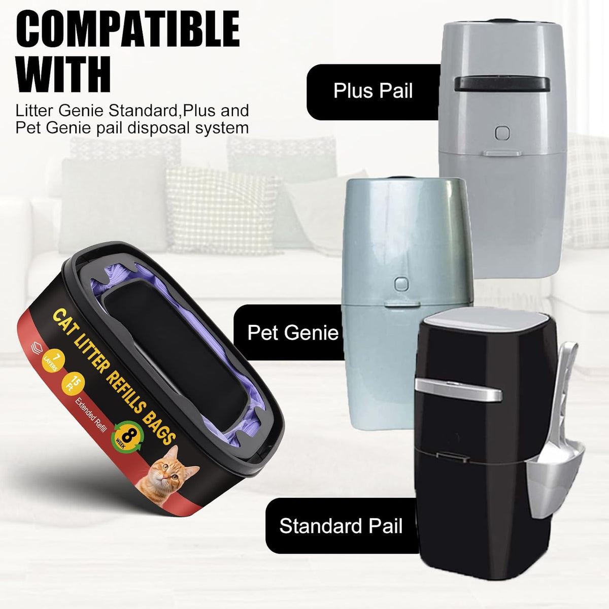 Compatible refill bags for Litter Genie pails