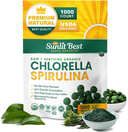 Sunlit Best Green Organics Chlorella Spirulina tablets front view