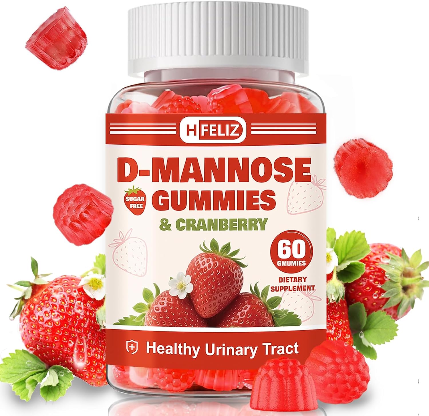 HFELIZ D-Mannose with Cranberry Gummies front bottle view for urinary tract support