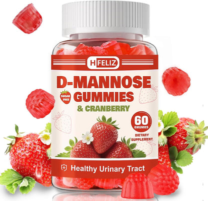 HFELIZ D-Mannose with Cranberry Gummies front bottle view for urinary tract support