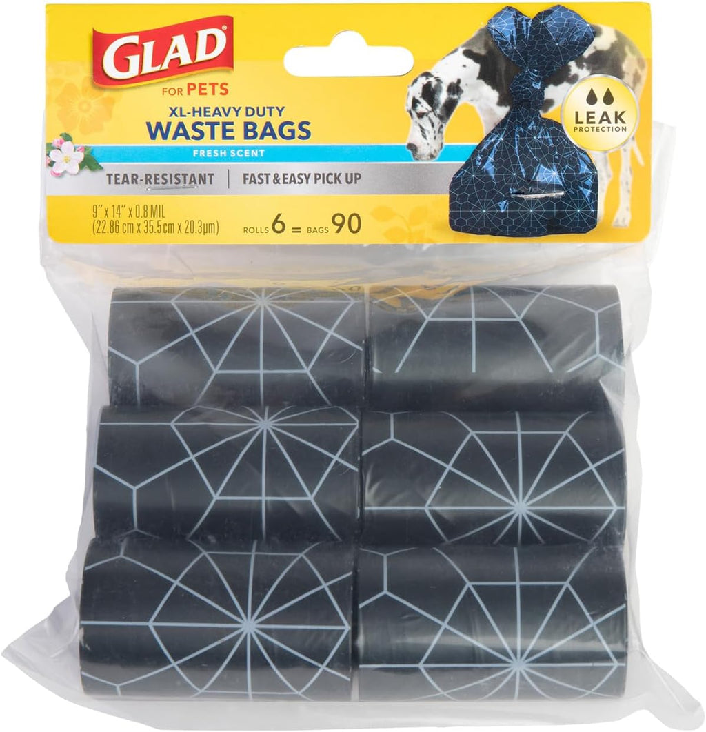 Glad heavy duty tear resistant pet waste pickup bags roll close up
