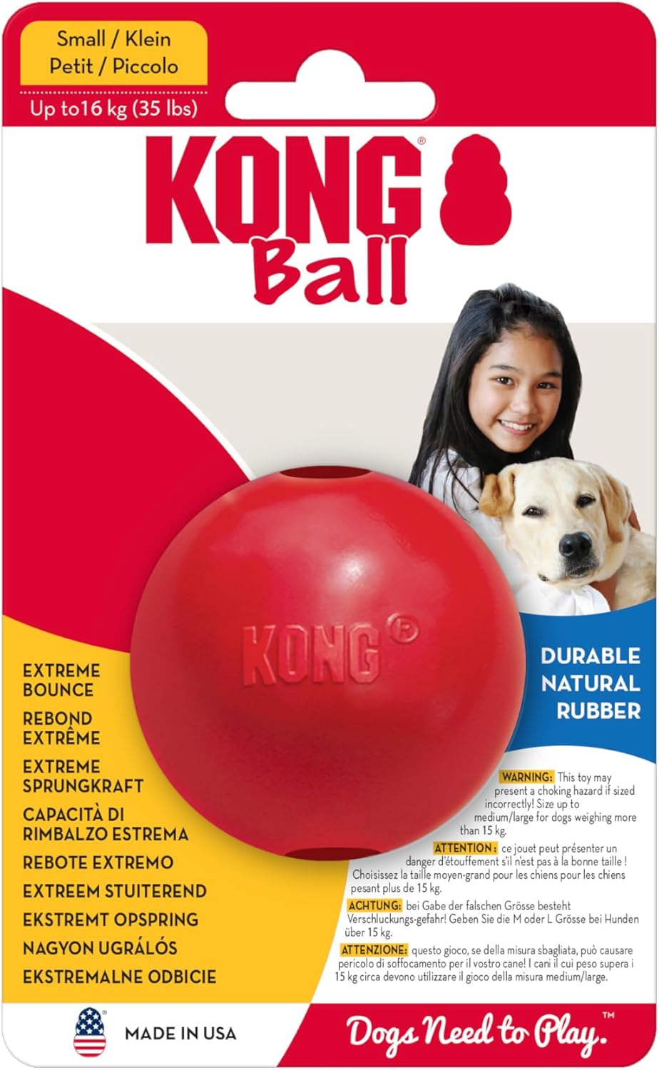 Kong ball packaging showcasing product details