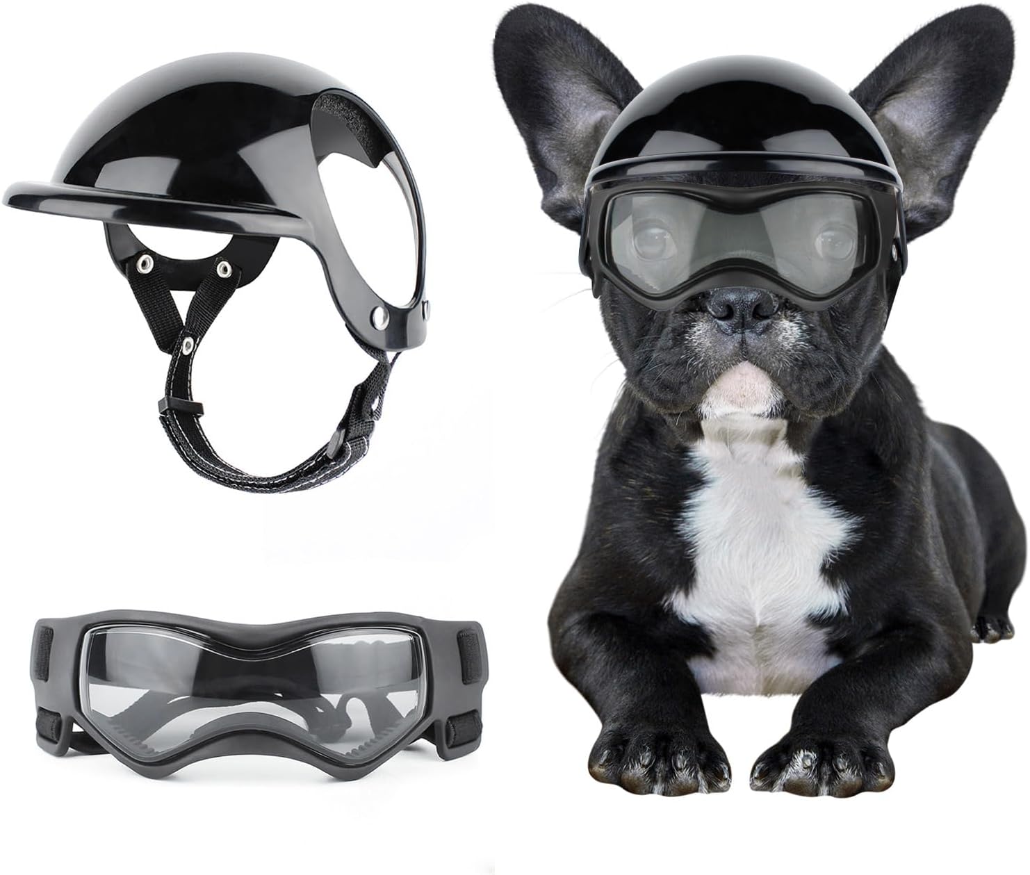Dog Helmet with Dog Goggles for Small Dogs - Pet Motorcycle Helmet Hat with Ear Holes Adjustable Straps Safety Helmet for Puppy Riding - Pink - Image 9