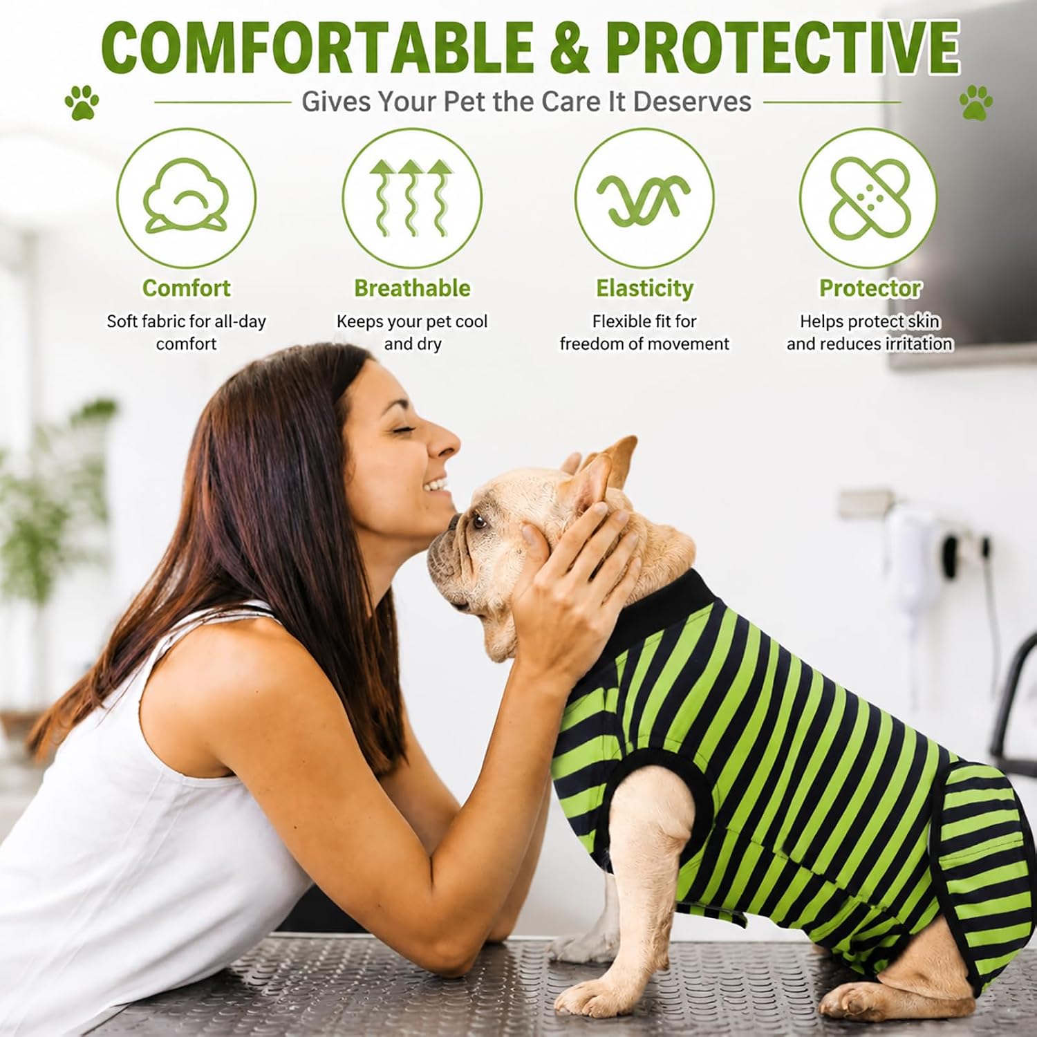 Quearn canine surgical snuggly suit rear flap roll up mechanism