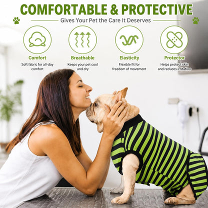 Quearn canine surgical snuggly suit rear flap roll up mechanism