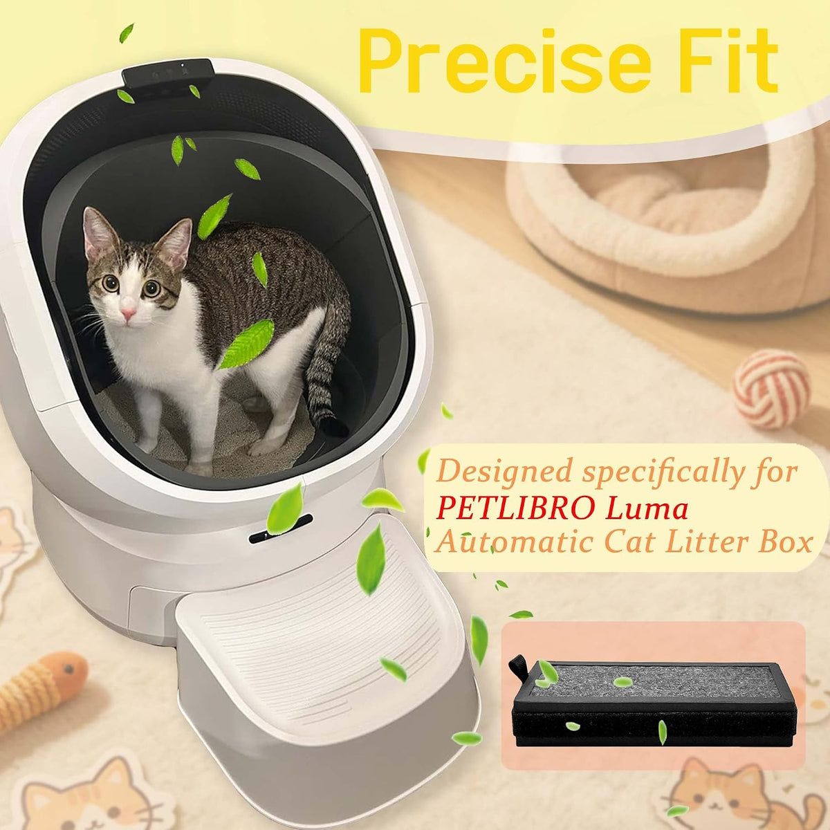 Replacement odor control filter insert pack for self cleaning cat litter box close up
