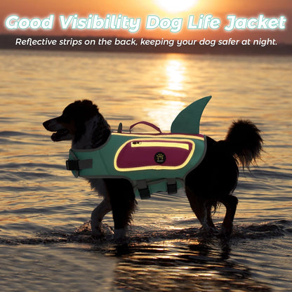 Sheripet dog life jacket laid flat demonstrating the secure hook-and-loop closures and quick-release buckles.