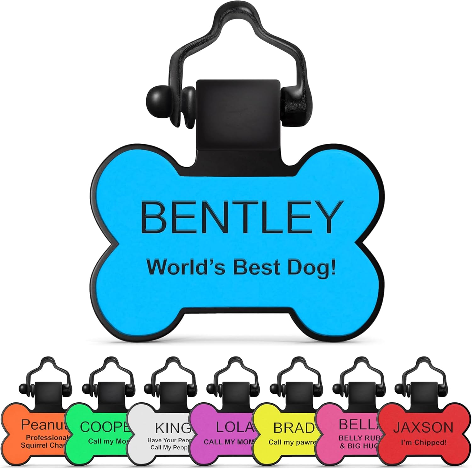 SiliDog silicone silent dog tag front view personalized pet ID tag