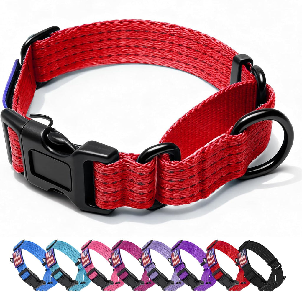JOOCPUP Martingale dog collar front view in red with USA flag