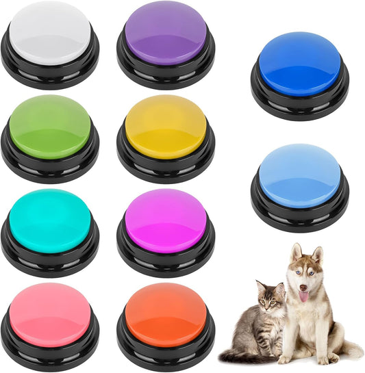 Zzhxkjhky voice recording buttons front view showing ten multi color training buzzers for dogs.