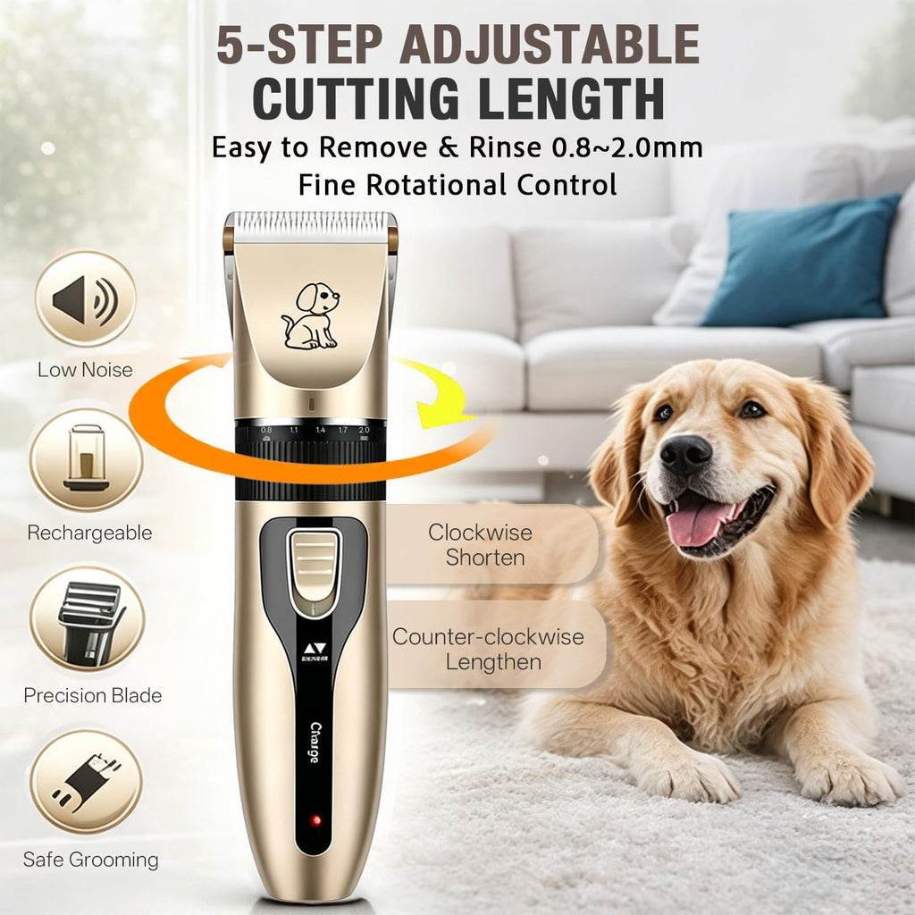 Complete pet grooming set including nail clippers and scissors