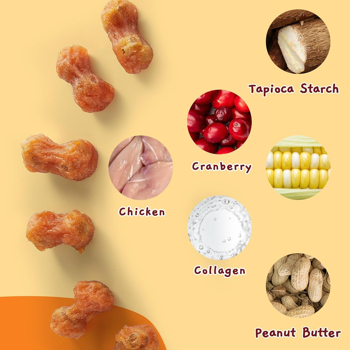 Jungle Calling dog treats showing real chicken wrapped around a peanut butter bone