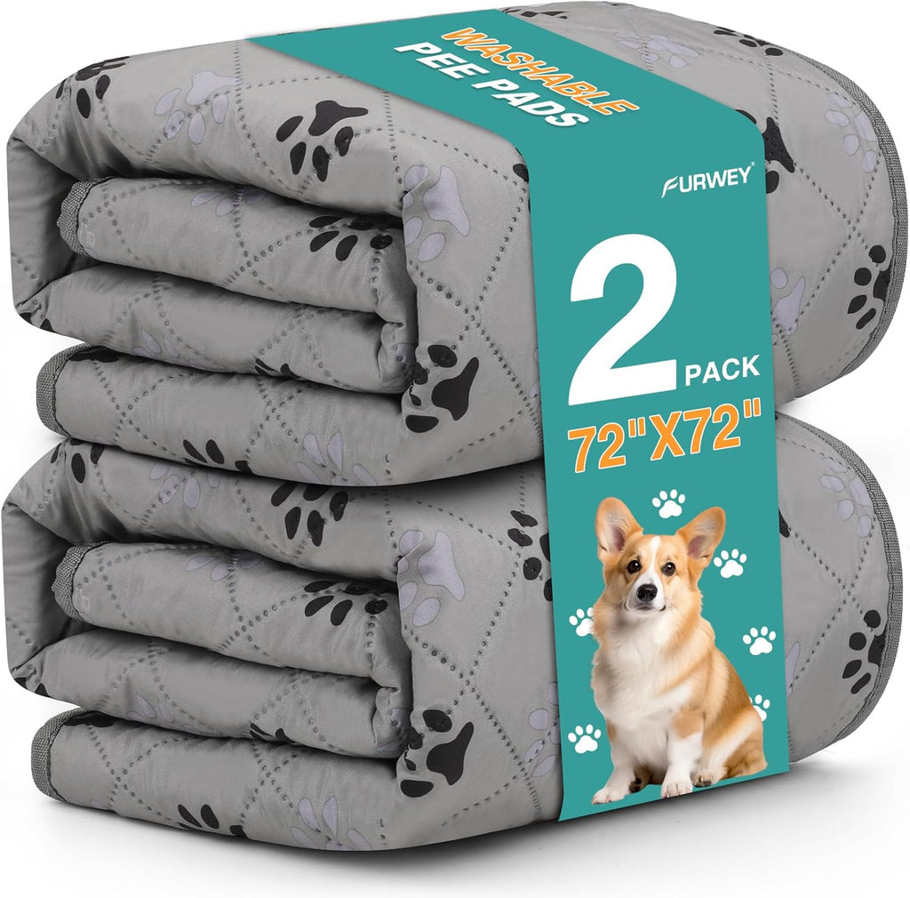 Furwey 2 pack extra large 72x72 washable dog pee pads front view