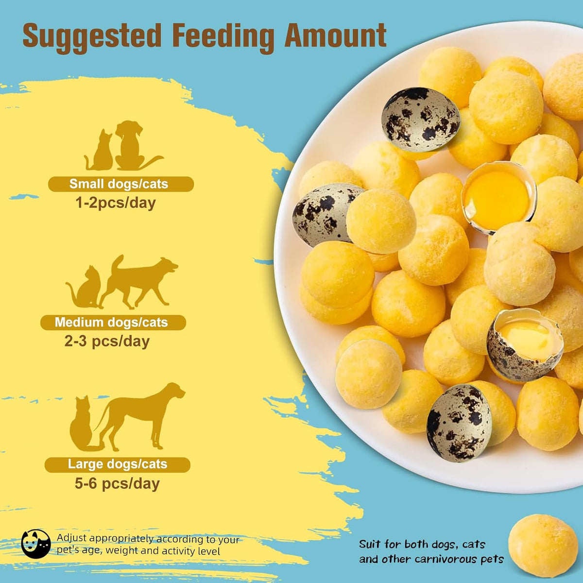 Close up view of the crispy freeze-dried quail egg yolk single ingredient pet snacks.