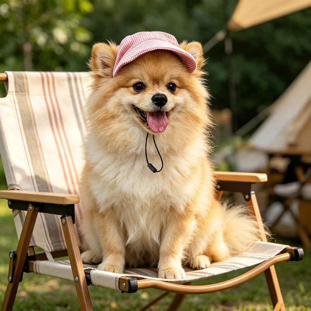 Outdoor photography of dog in baseball cap