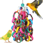 LovyoCoCo Bird Foraging Shredder Toy front view with colorful cardboard bagels.