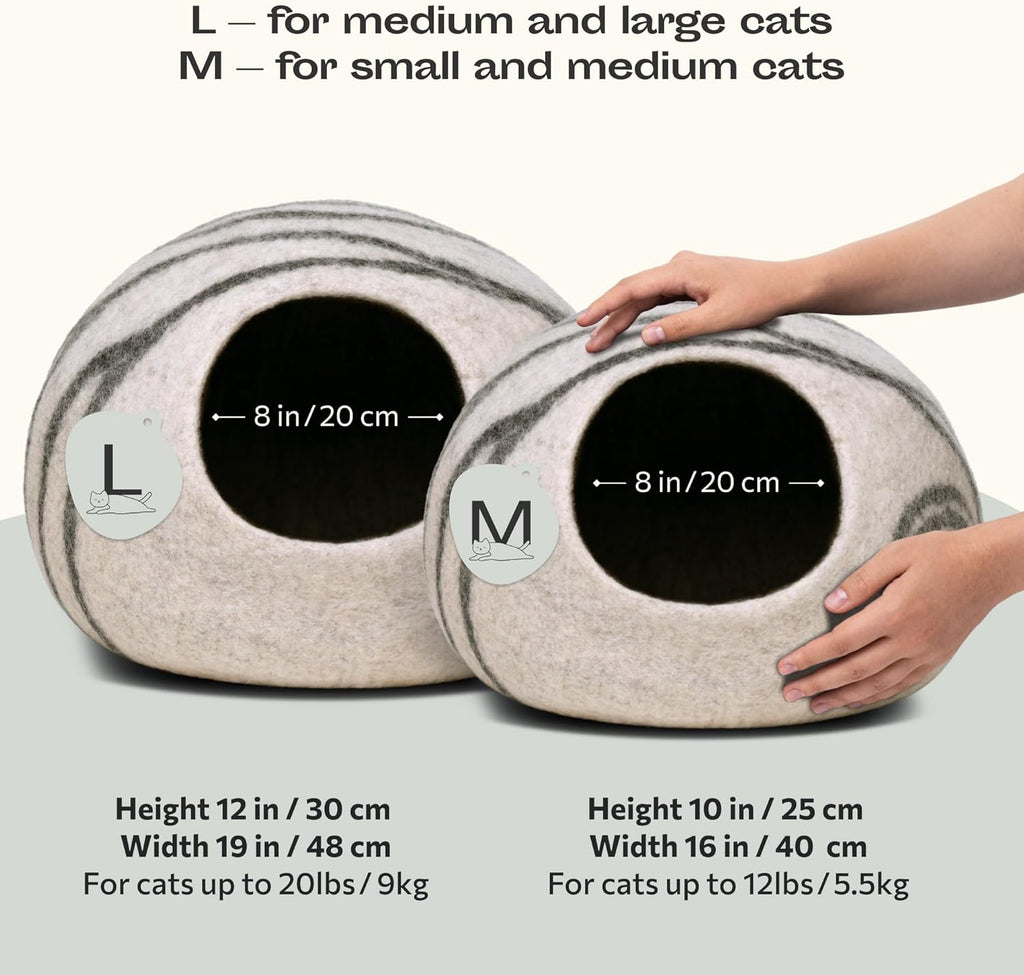 Meowfia wool cat cave showing side profile