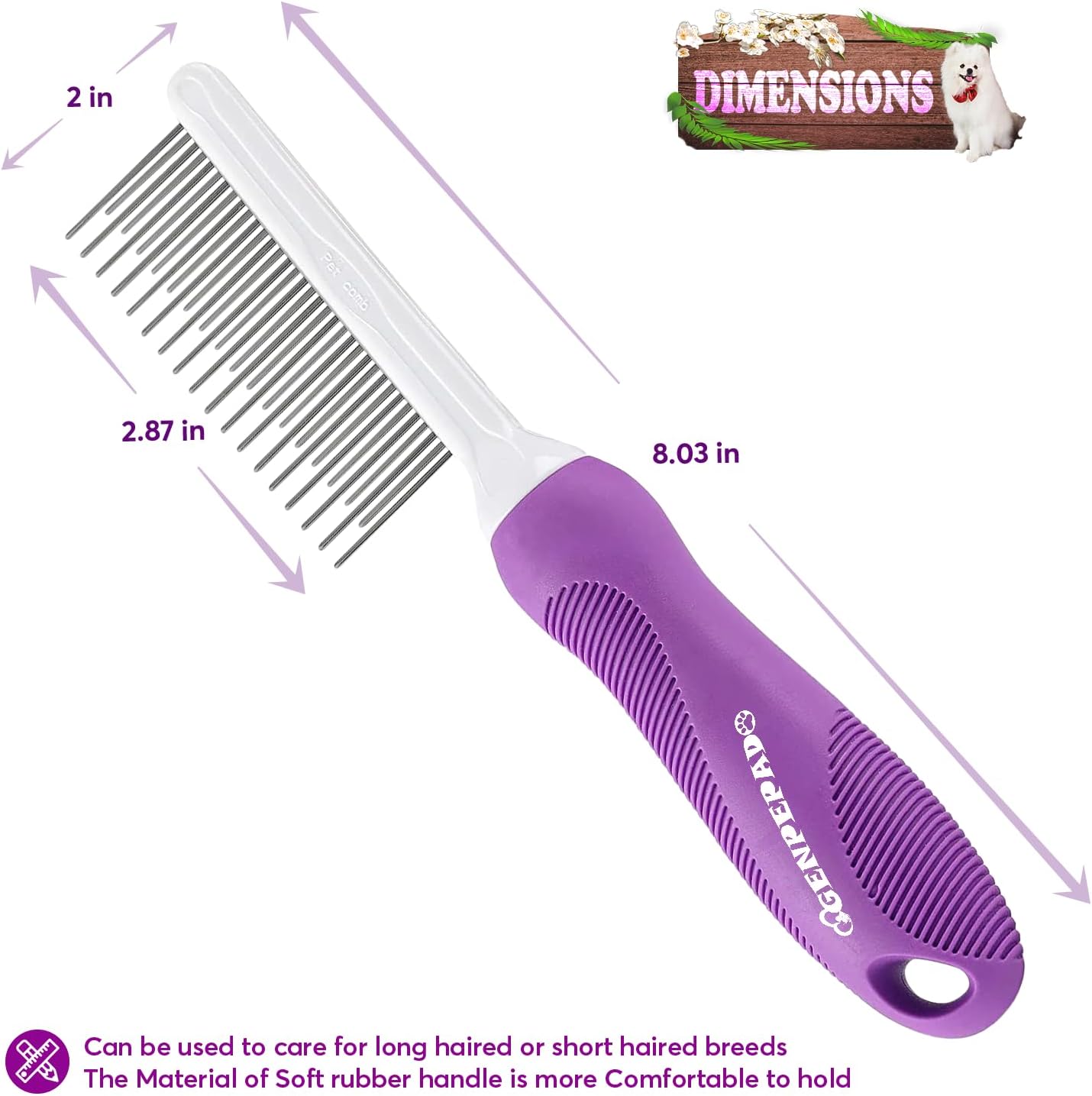 Ergonomic rubber handle on Genpepado grooming comb