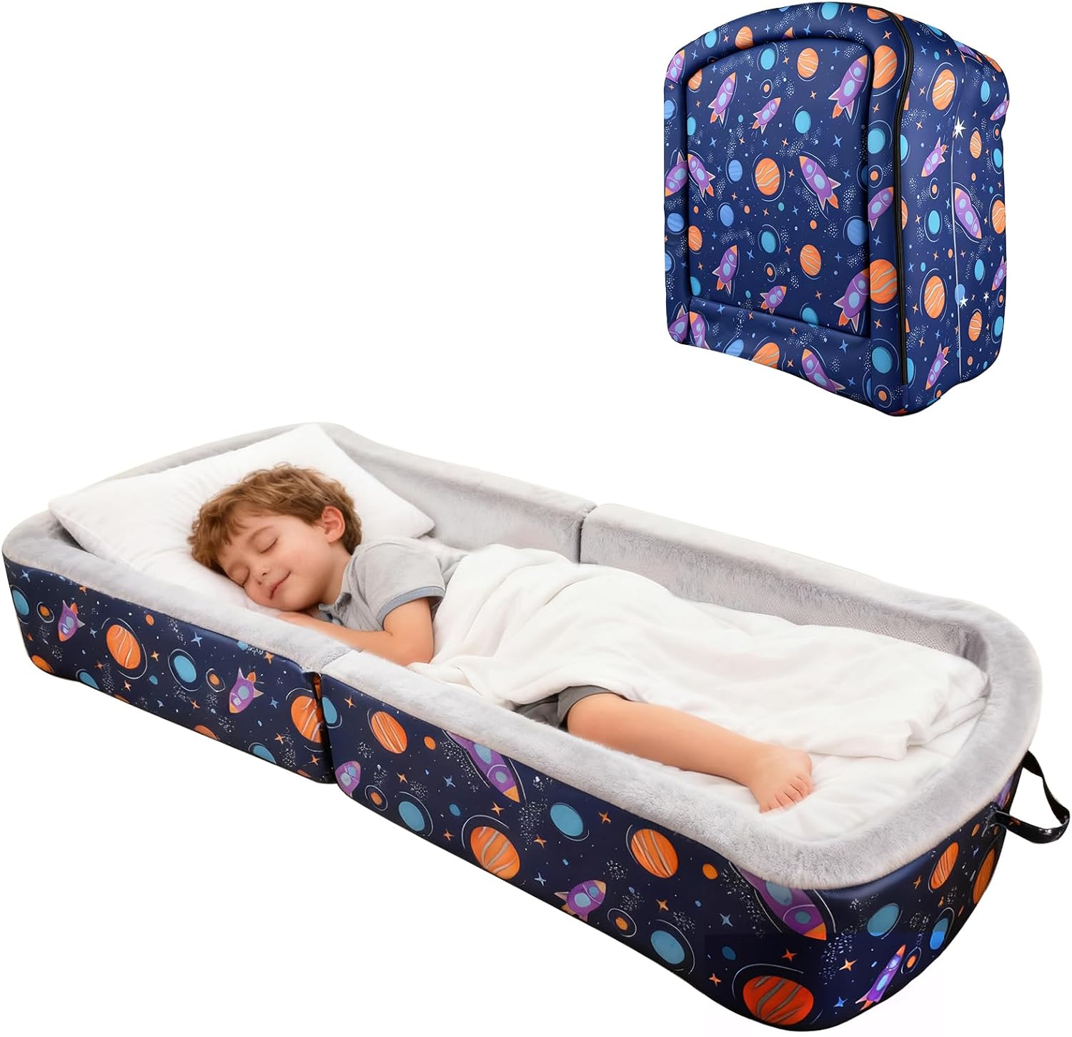 TDKDHoming portable toddler travel bed blue front view open on floor